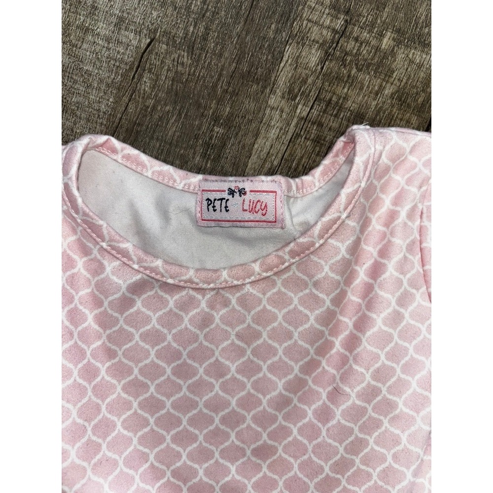 Kids Pink Blue Floral Lattice Print Short Sleeve Pocket Dress Mixed Pattern - Picture 2 of 4
